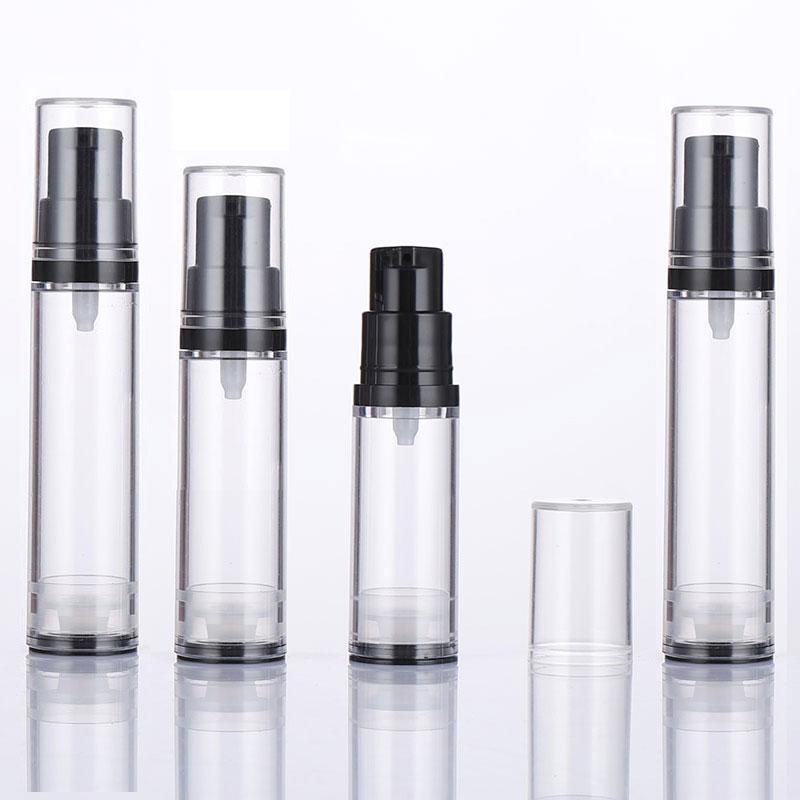 In Stock 5ml 10ml 12ml 15ml Black and Clear AS Mini Serum Sample Airless Lotion Bottle With Black Pump