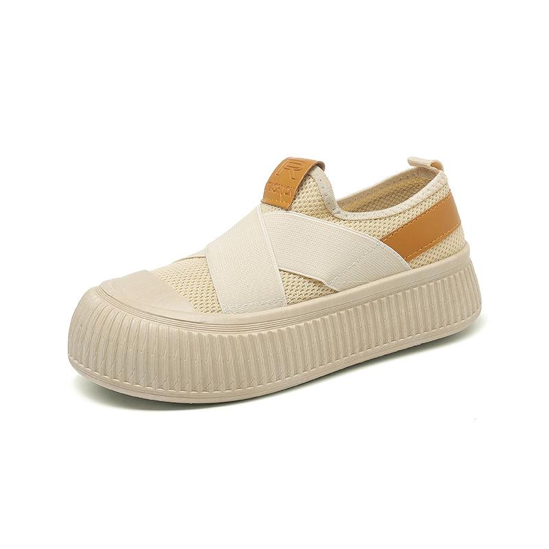 Женская обувь весна и осень новая дышащая сетка печенье парусиновая обувь толстая подошва показывает рост, одна педаль прилив и повседневная обувь для скейтборда