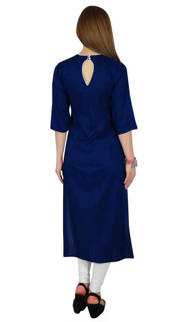 Bimba Женская синяя хлопковая курта-курти повседневная летняя туника с рукавами 3-4