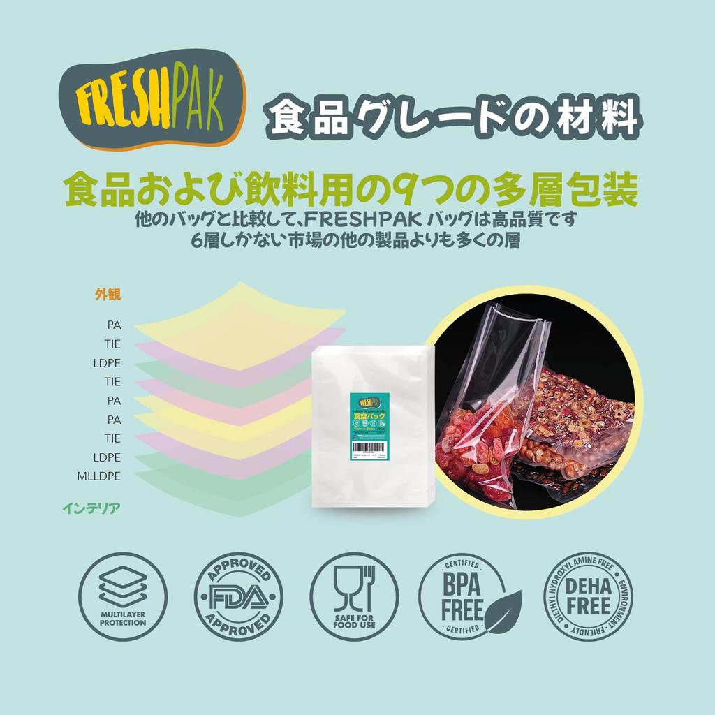 Вакуумный упаковочный пакет, вакуумная упаковочная машина, пакет FRESHPAK, гладкий, без тиснения, 25x37 см, 100 шт., вакуумный пакет, высокая прочность, 5 сторон, стандартный пакет, нейлон, поли