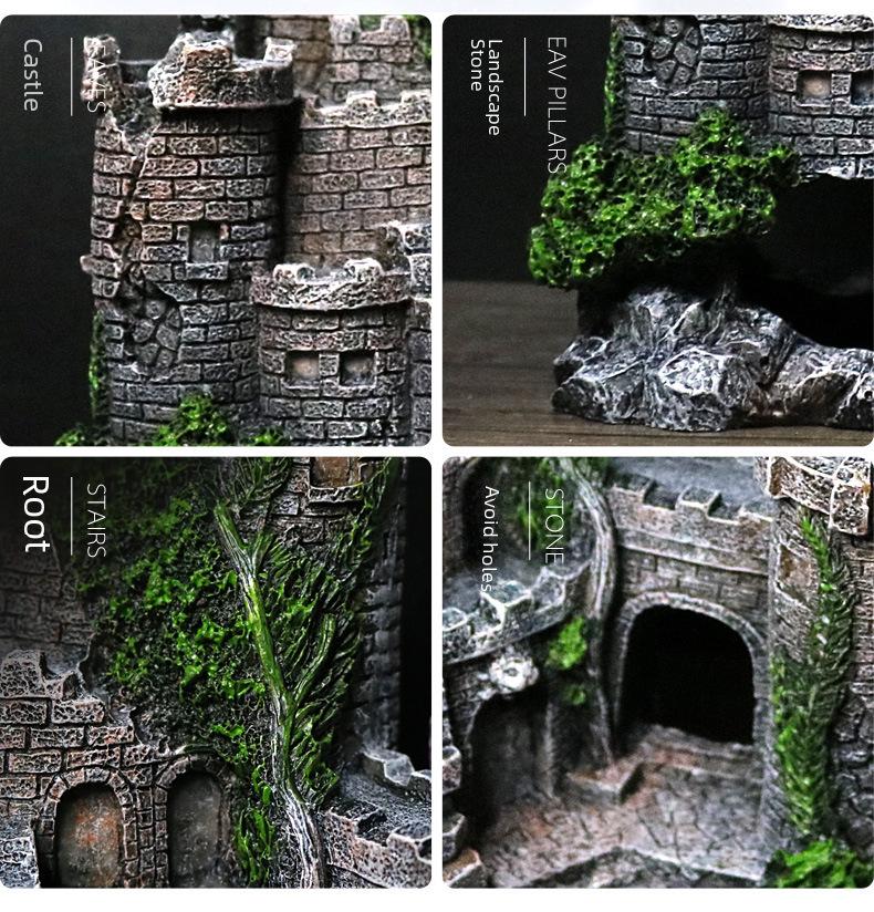 Украшение для аквариума в виде старинного замка в европейском стиле - украшение для лазанья в виде питомца, садовый ландшафтный сад, микроландшафтная пещера.