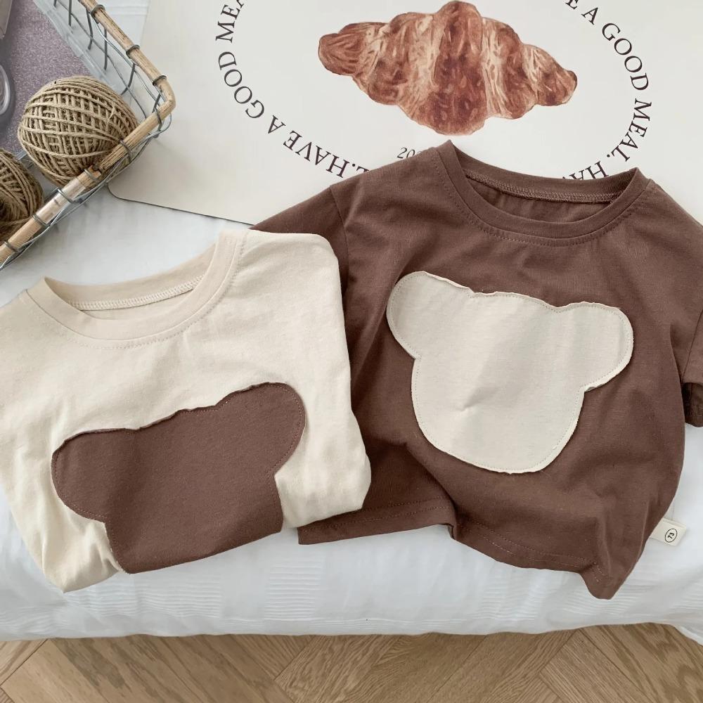 Футболка с героями мультфильмов, детские хлопковые топы с милой нашивкой в ​​виде медведя для девочек, модная спортивная рубашка для мальчиков, детская летняя одежда для детей 0–6 лет