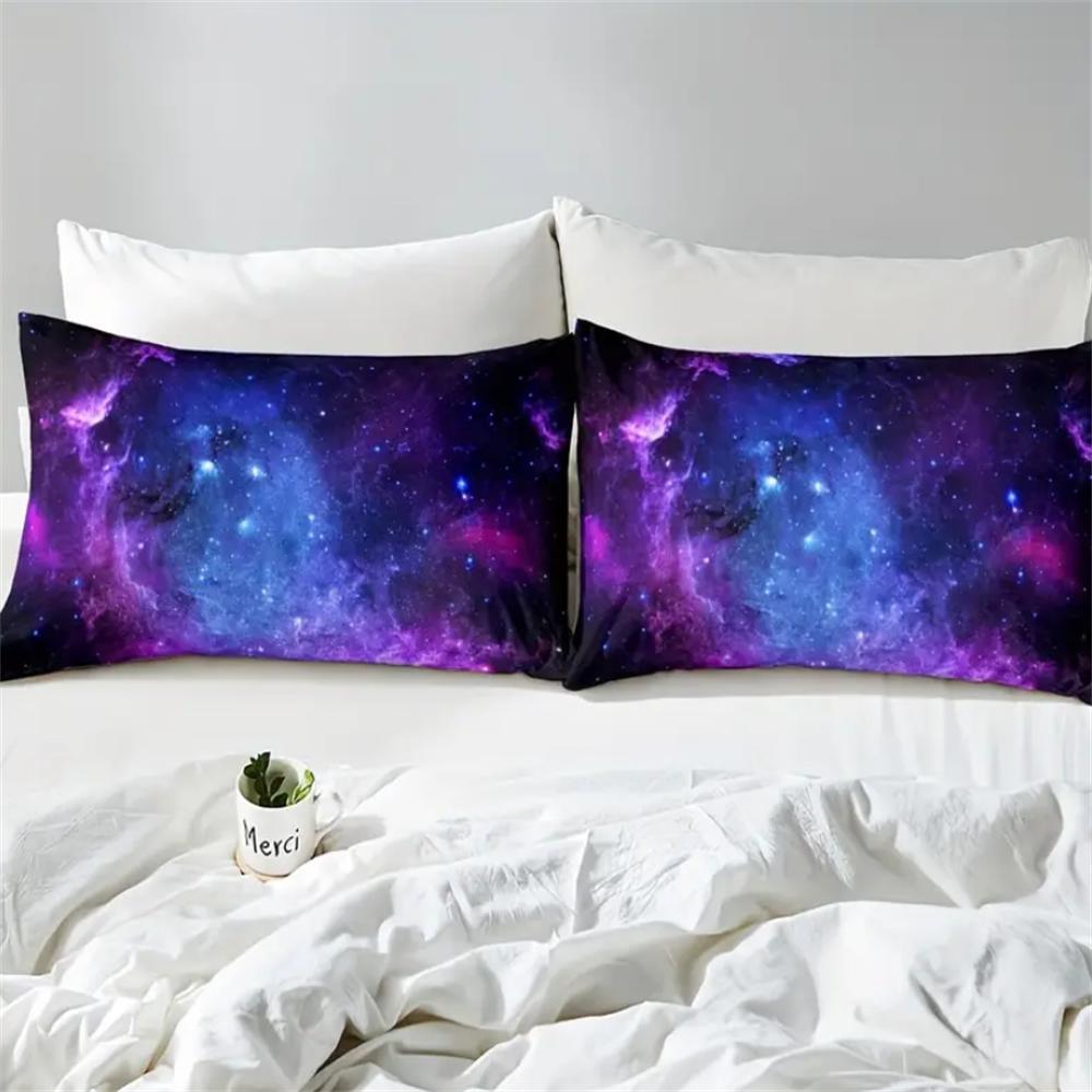 Набор простыней с ярким фиолетовым галактическим космическим звездным авиационным туманностью принтом - Мягкий, дышащий, удобный, с глубоким карманом для матраса