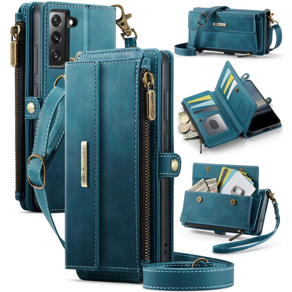 For Samsung Galaxy S22+ 5G Case CASEME C39 RFID Blocking Zipper Wallet Stand Leather Cover with Strap