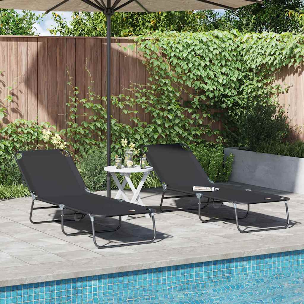 Folding Sun Lounger 2 pcs Black 188 x 57 x 86.5 cm