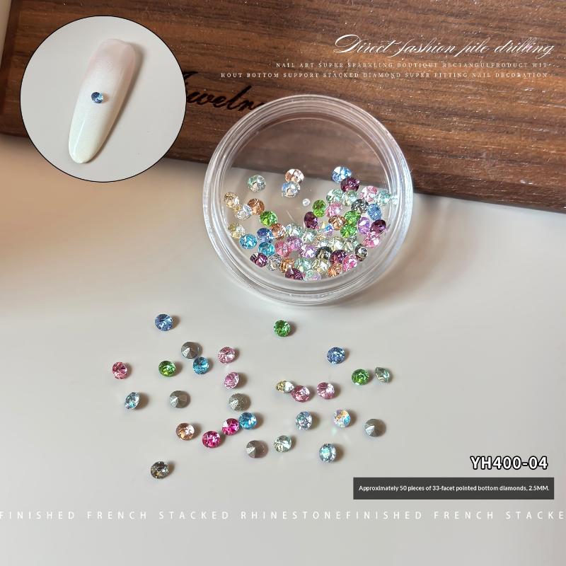 1 Box Mixed-Size Mini Pointed-bottom Round Nail Rhinestone Shiny Luxury Nail Crystal DIY Nail Art Decoration Gems Accessories