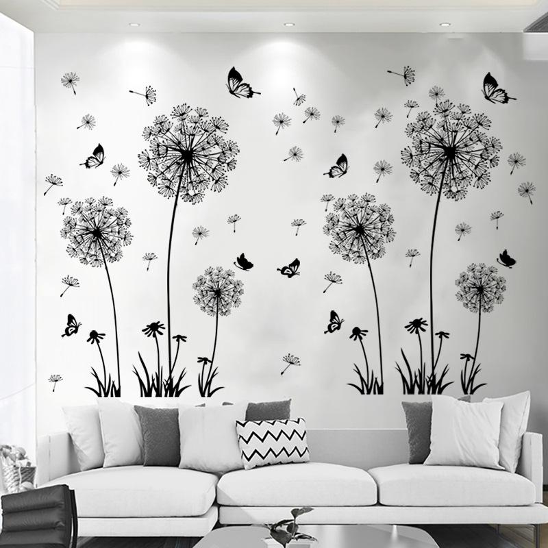 Black Dandelion Wall Sticker Sofa Bedroom Background Wall Sticker Living Room TV Decoration Self-adhesive Painting