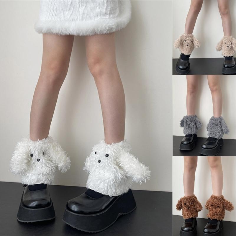 Женские Harajuku Пушистые Плюшевые Манжеты на Сапоги Гетры Мультяшные 3D Ушки Собаки Термо Пушистые Без Пятки Короткие Носки Чехлы Чулки