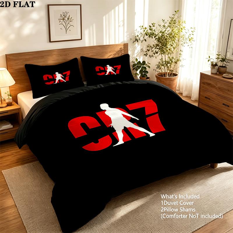 Cr7 Pattern Bedding Quilt Set Quilt Cover Pillowcase Home Birthday Gift(1 * duvet cover + 2 * pillowcase, without core)