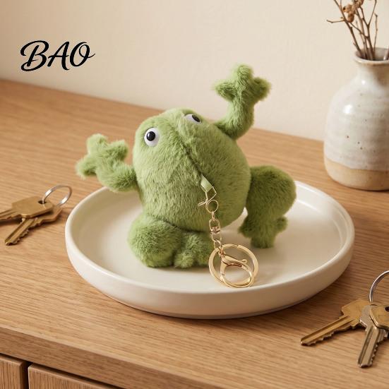 Kawaii Frog Backpack Accessory Cute Plush Keychain, Soft Stuffed Animal Pendant with Raised Paw, Cartoon Versatile Key Holder for Women Bag