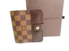 Authentic Damier Brown Leather Bifold Wallet Compact Zip #9750 Refurbished
