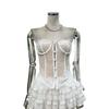 Flower Lace Long Corset Transparent Sleeveless Crop Tops Elegant Lace Button Camisole  Ladies