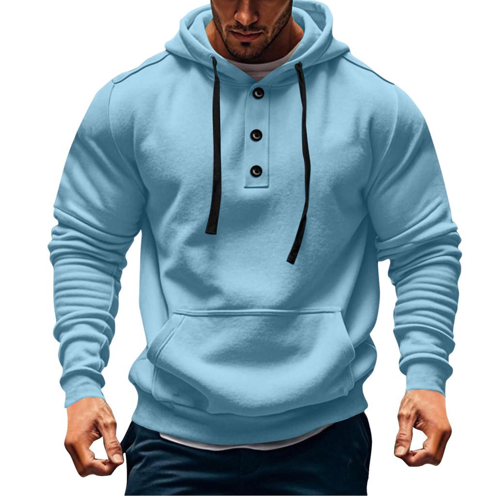 Mens  Hoodies Vintage Casual Quarter Button Up Hooded Workout Sweatshirts Fall Winter Pullover Hoody