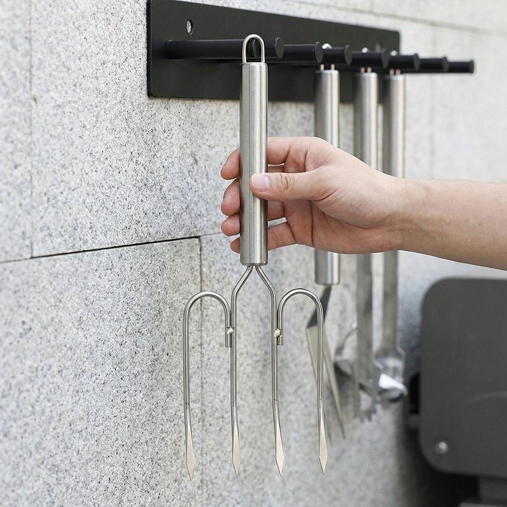 Four Needle Barbecue Fork Stainless Steel BBQ Grill Fork Grilling Tool Steak Fork  Camping