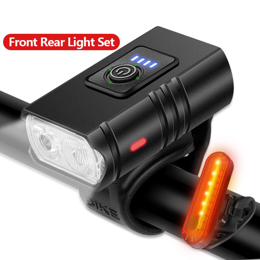 Super Bright Bike Light Set Rechargeable 2 T6 BK02 Front Light MTB Mountain Road Bike Riding Cycling Tail Lamp Bicycle Parts