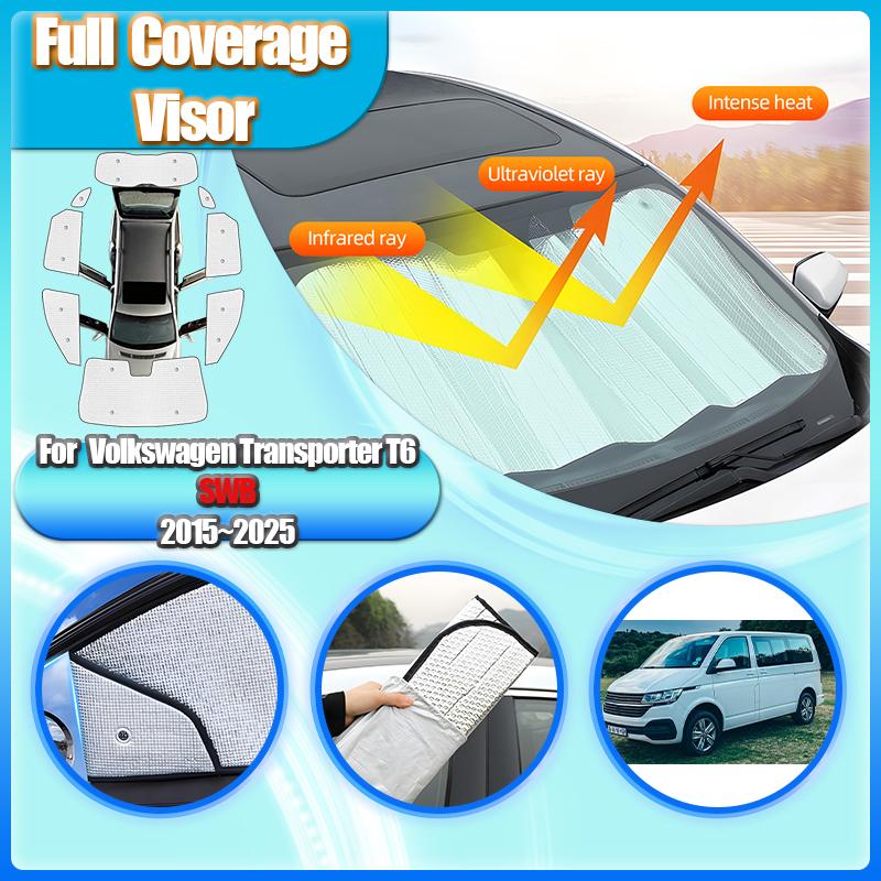 Для Volkswagen VW Transporter Caravelle Multivan Doubleback T6 SWB 2015~2025 Защита от жары Солнцезащитные козырьки Окно Автоаксессуары