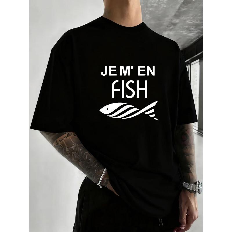 Футболка для мужчин с французской игрой слов 'JE M' EN FISH' (Звучит как 'Je M'En Fiche', что переводится как 'Мне все равно')