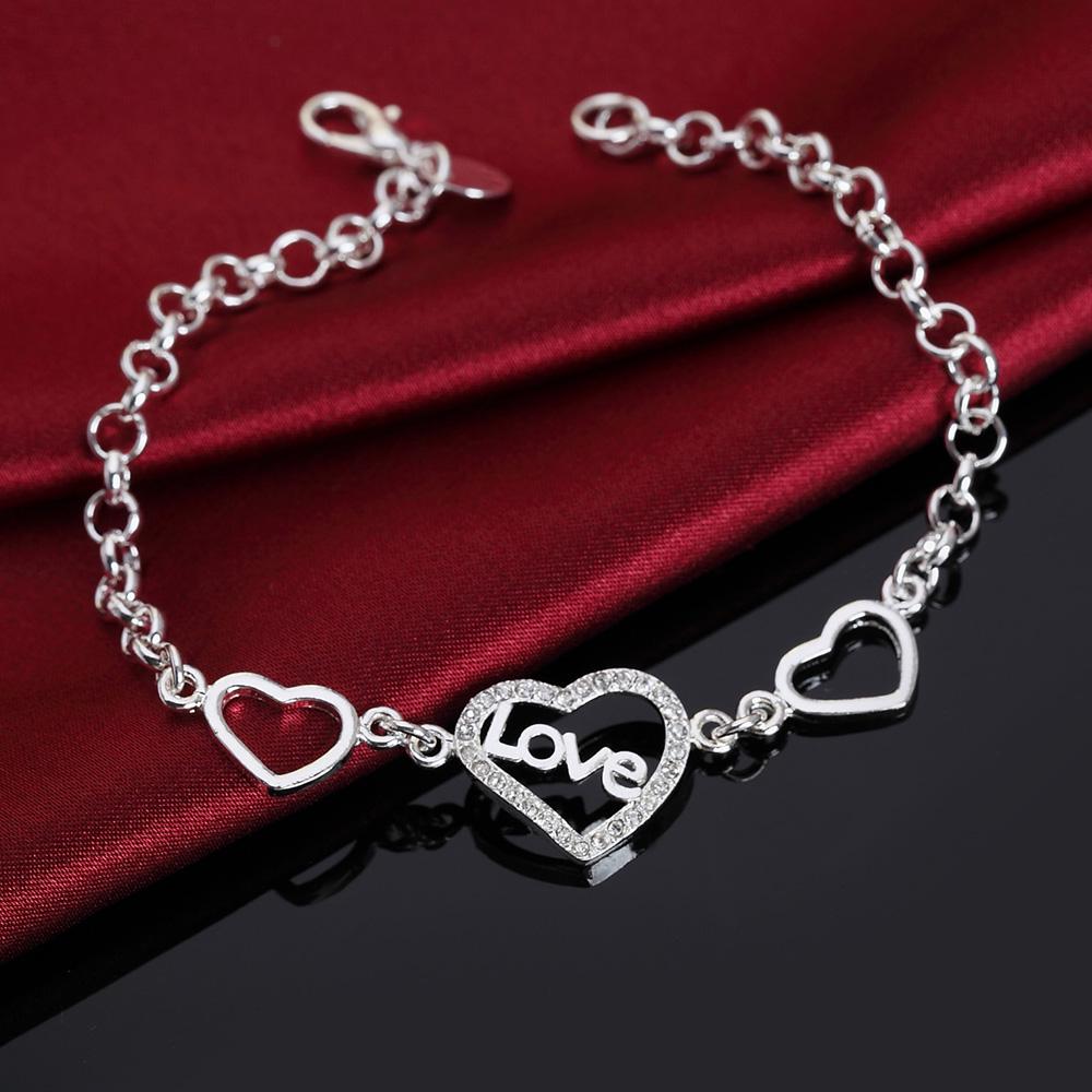 Copper Bracelets for Women Crystal LOVE Heart Chain Fashion Jewelry for Wedding Party Christmas Gifts