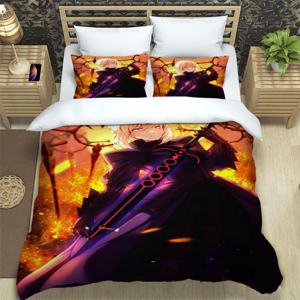 Fate stay Night HD Принт 3- Piece Комплект постельного белья для Мальчиков Взрослых Пододеяльник Наволочки Модный Подарок