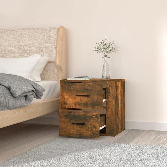 Table de chevet murale - Maison Exclusive - Chêne fumé - Bois d'ingénierie - 50 x 36 x 47 cm