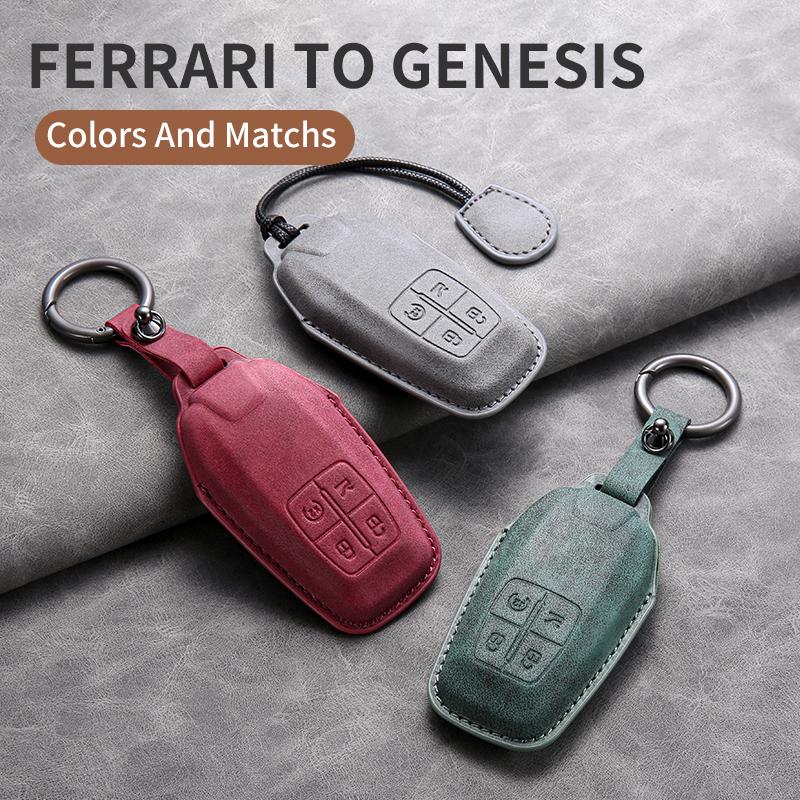 Suede Leather Car Smart Remote Key Case Cover Shell for Ferrari F430 488 458 F12 Roma 812 F8 Auto Protector Keychain Accessories JG8