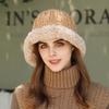Plush Edge Knitted Bucket Hat Women's Autumn and Winter Warm Versatile Big Head Circumference Showing Face Small Wool Bag Head Ear Protection Hat