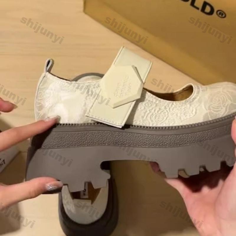 Женская Мода Черные Туфли Мэри Джейн Весна Уличные Женская Мода Толстая Подошва Нескользящая Платформа Увеличение Толстой Подошвы Одиночные Туфли