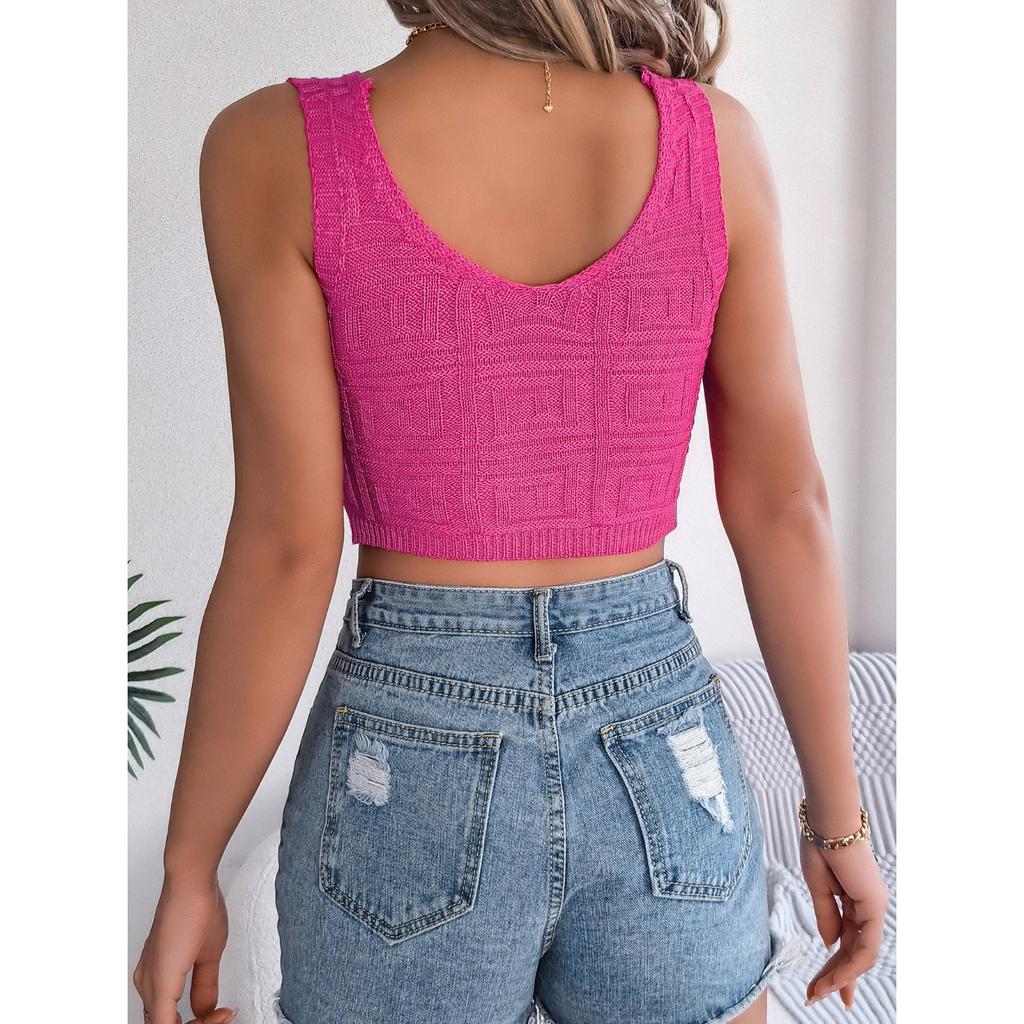 HNXC Spring Summer Solid-color Knotted Crop Top for Vacation Women's Wear