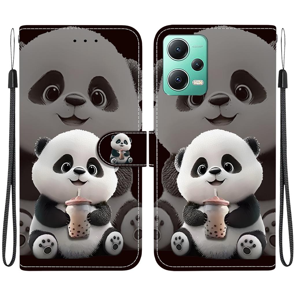 Handmade PU Leather Flip Case for Redmi Note 12 5G/Xiaomi Poco X5 Anti-Slip Shockproof Cover with Wrist Strap & Heart/Rose Cat Designs