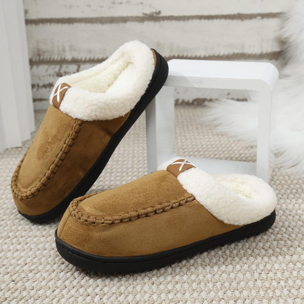 Fashion Plush Slippers with Fur Edges for Home Warm Outdoor Wear Plush Non-slip Thickened Outdoor Wear Cotton Slippers
