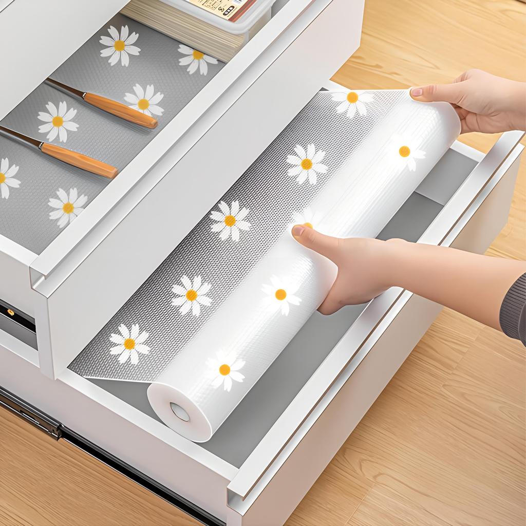 Plastic Flower Shelf Liner Roll Waterproof Dustproof Non-slip Kitchen Cabinet Mat Pad Moisture-proof Refrigerator Table Pad