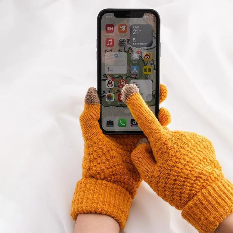 Осенне-зимние перчатки с сенсорным экраном, вязаные жаккардовые, толстые теплые, с пальцами, мужские и женские, складные, нескользящие перчатки