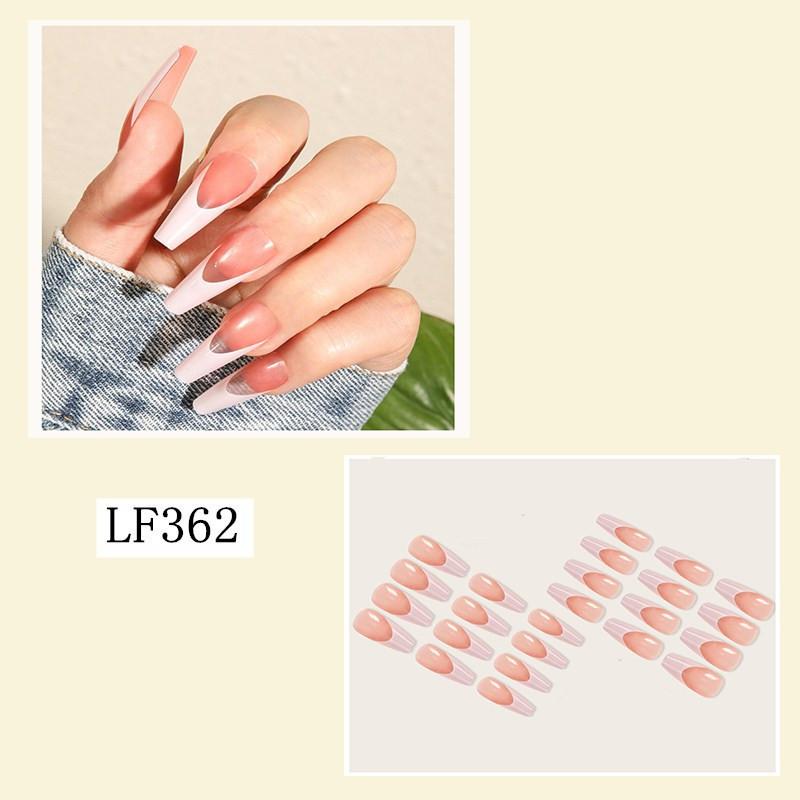 24PCS/SET Quick Nails Flower Diamond Manicure Long Ballet False Nails Waterproof Wearable Ready-made Nail Stickers