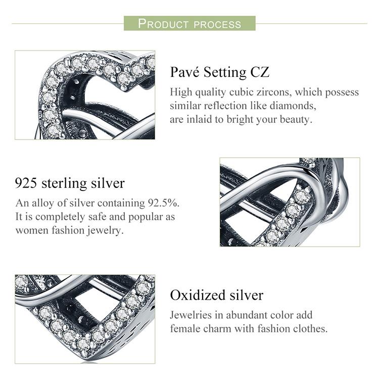 BAMOER Аутентичные 100% стерлингового серебра 925 пробы Бесконечная любовь Бесконечная любовь Подвески-бусины подходят для женщин Браслет