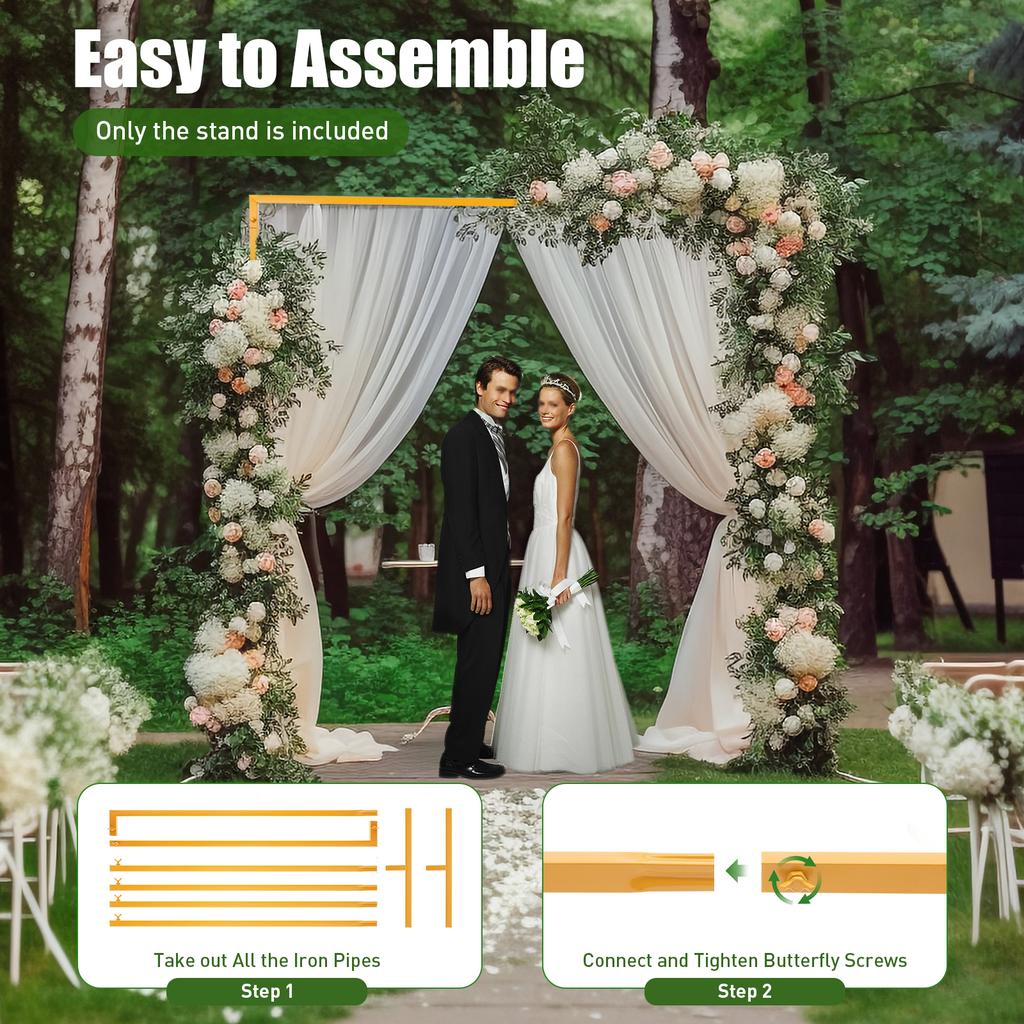 Adjustable Square Wedding Arch, Iron Backdrop Frame for Party Decor, DIY Ceremony with Flowers Lights Balloons, Yellow