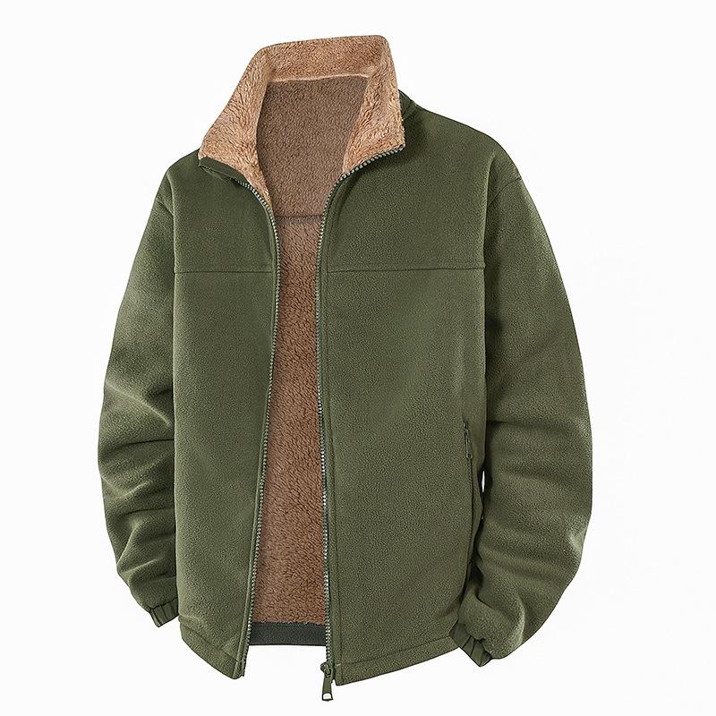 Флисовая куртка с воротником-стойкой для мужчин, Толстовка из толстого флиса в стиле кэжуал, Свободная модель большого размера из овечьего флиса