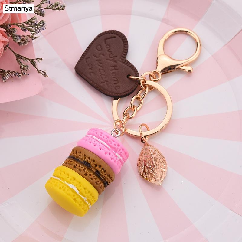 New Cake Key chain fashion car Key Ring Women bag charm accessories France Cake Macarons with Eiffel Tower Keychain gift Jewelry