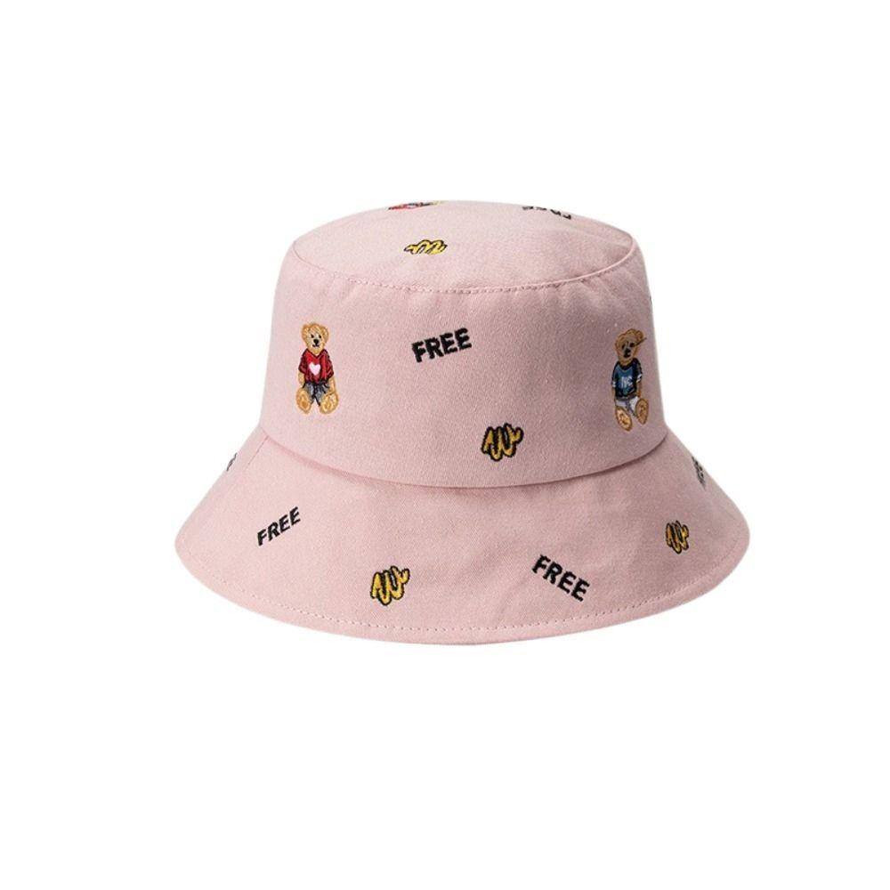 Little Bear Fisherman Hat Bear Print Sunshade Bucket Hat Leisure Flat Top Cap Men