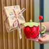 Girl's Heart Cute Strawberry Ceramic Cup Couple Mug with Lid for Girlfriend Birthday Gift Souvenir Gift Box