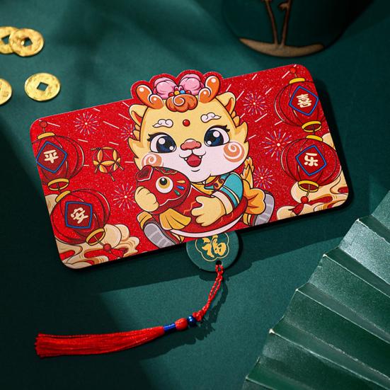 Red Envelope Happiness Chinese New Year Red Pocket Foldable 6 Card Slot Red Bag for Spring Festival Decor