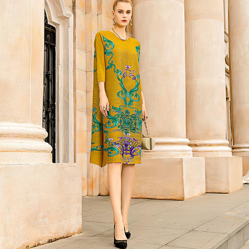 Женское платье, модное плиссированное платье с принтом, весна-осень 2022, новое платье для беременных с длинным рукавом и круглым вырезом, одежда, топы