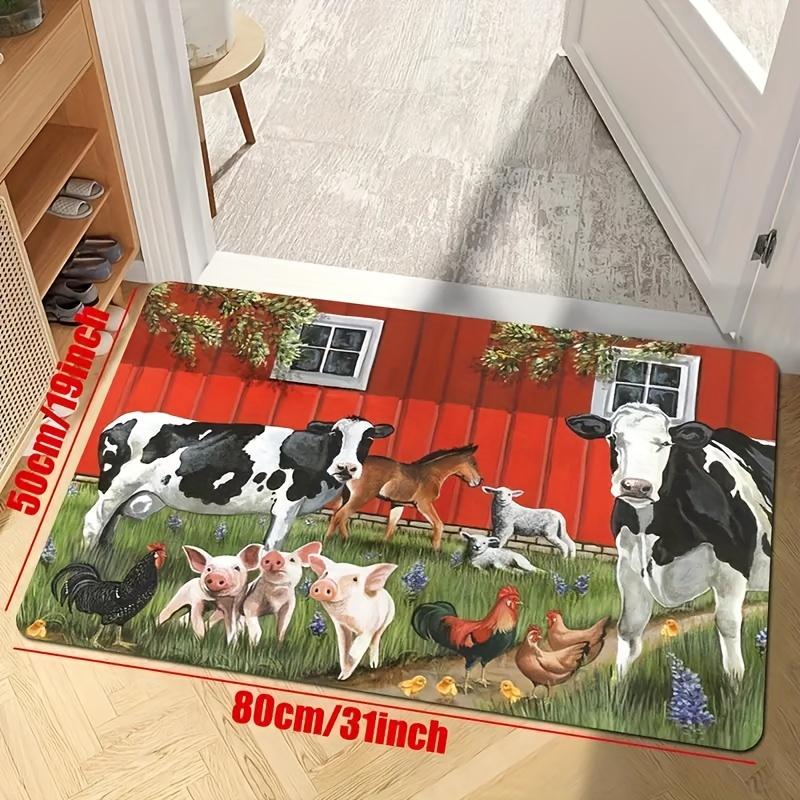 1Pcs Anti Fatigue Kitchen Rugs Cow And Rooster Farm Waterproof Non-Slip Thick Cushioned Kitchen Mat Heavy Duty Comfort Standing Mat for Kitchen