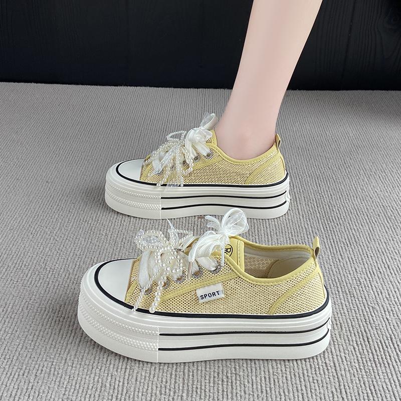 Модные CRLAYDK Модные сетчатые туфли на платформе для женщин Кружевные жемчужные повседневные кроссовки Женские кружевные спортивные для ходьбы Дышащие для тенниса