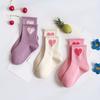 5 Pairs Kids' Cartoon Heart Stripe Socks, Polyester Spandex Knit Fabric, for Girls, Student Dance, Spring Summer Autumn