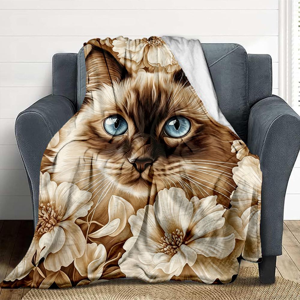 Cat Flowers Flannel Blanket Throw Blanket Soft Warm Sofa Bed Camping home Decor Unique Christmas Gift C9261191