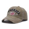 American flag alphabet baseball cap holes washed old hat men's cap