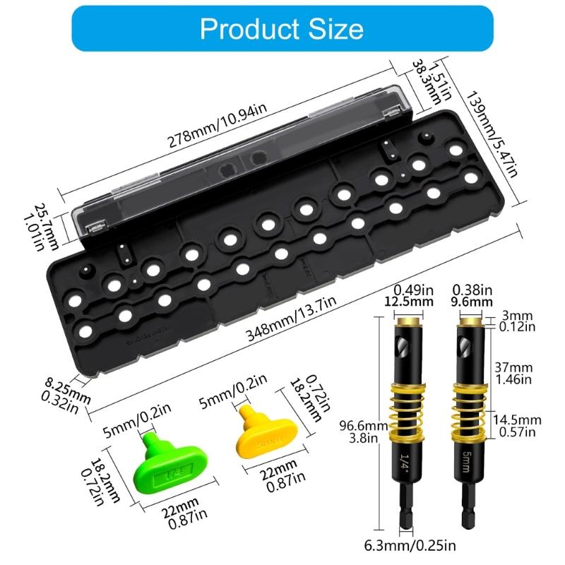 1/4Inch and 5mm Shelf Pin Drilling Jig Hinge Drilling Guide Template Tool Builtin Storage Compartment for Bit and Pin