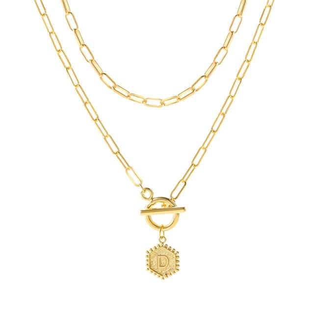 17KM Trendy Gold Initial Letter Necklaces For Women Fashion A-Z Alphabet Pendant Necklace Multilayer Chain Birthday Jewelry Gift