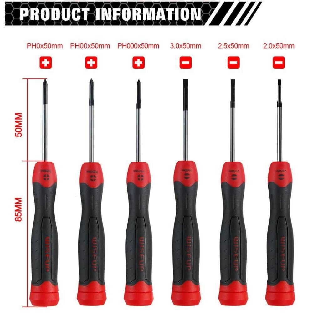 WISEUP 6 шт. Набор магнитных отверток с плоским и крестообразным шлицем, набор прецизионных отверток для ремонта телефонов, компьютеров, домашних многофункциональных инструментов