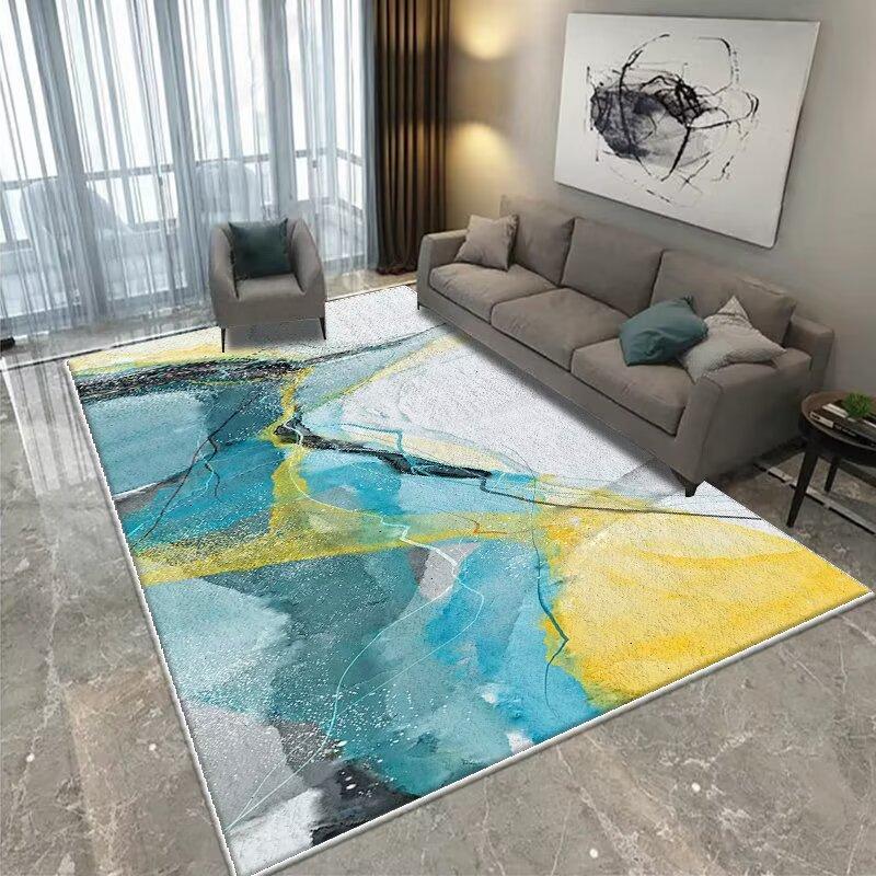 Современный КОВЕР ДЛЯ ГОСТИНОЙ Нескользящий Домашний Декор Роскошный Легкий Роскошный Золотой Синий Ковер для Зоны Моющийся Коврик для Гостиной Прикроватная Комната